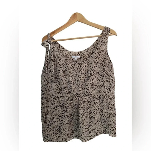 GAP Flowy Beige Black Printed Tank Top with Tie Shoulder Embelishment Size M - Picture 1 of 6